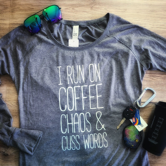 Coffee, Chaos & Cuss Words Ladies Tunic Top