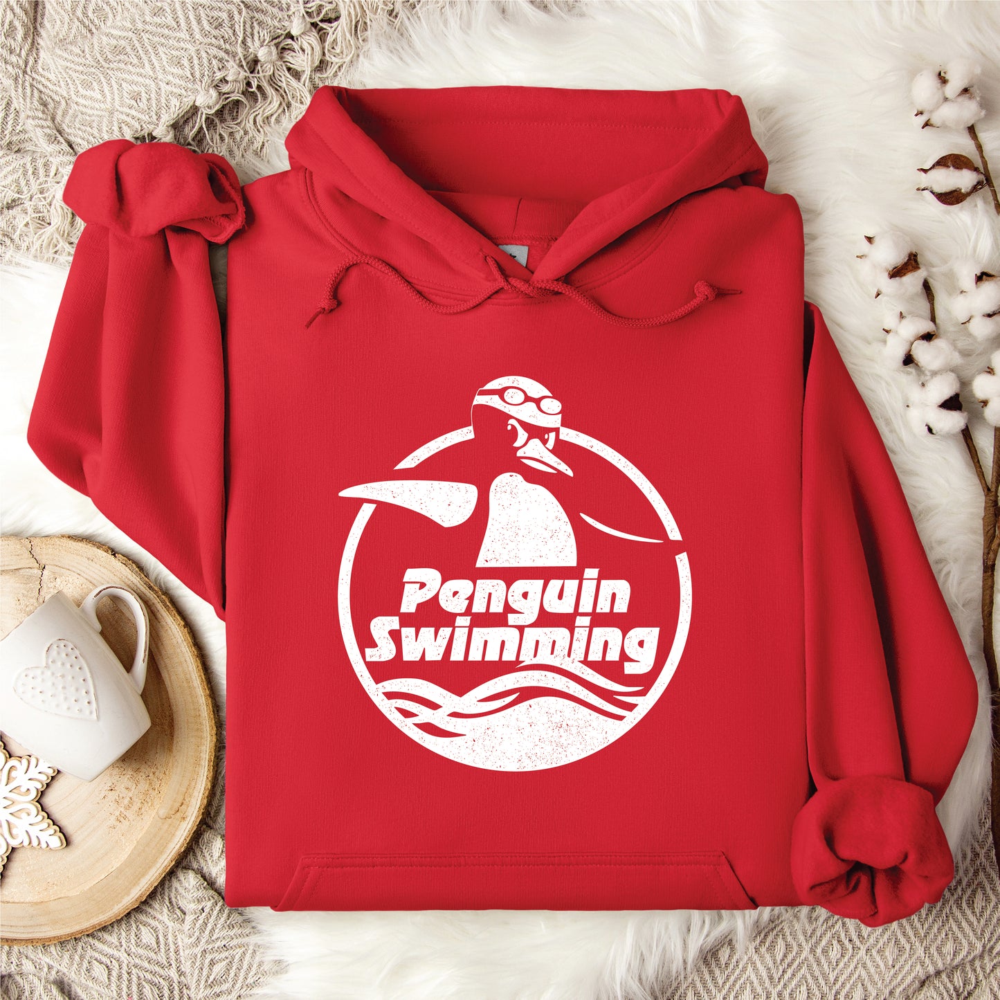 Penguin Swimming Red Logo Hoodie
