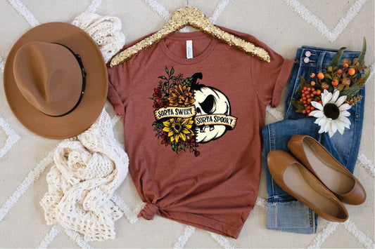 Sorta Sweet, Sorta Spooky Floral Pumpkin T-Shirt