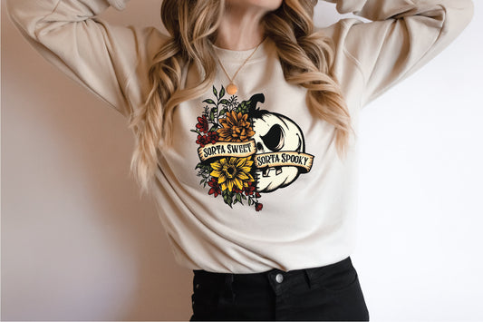 Sorta Sweet, Sorta Spooky Pocket Crewneck Sweatshirt