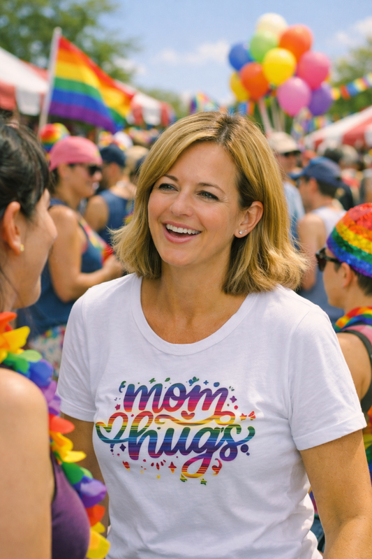 Mom Hugs Rainbow Foil Tee