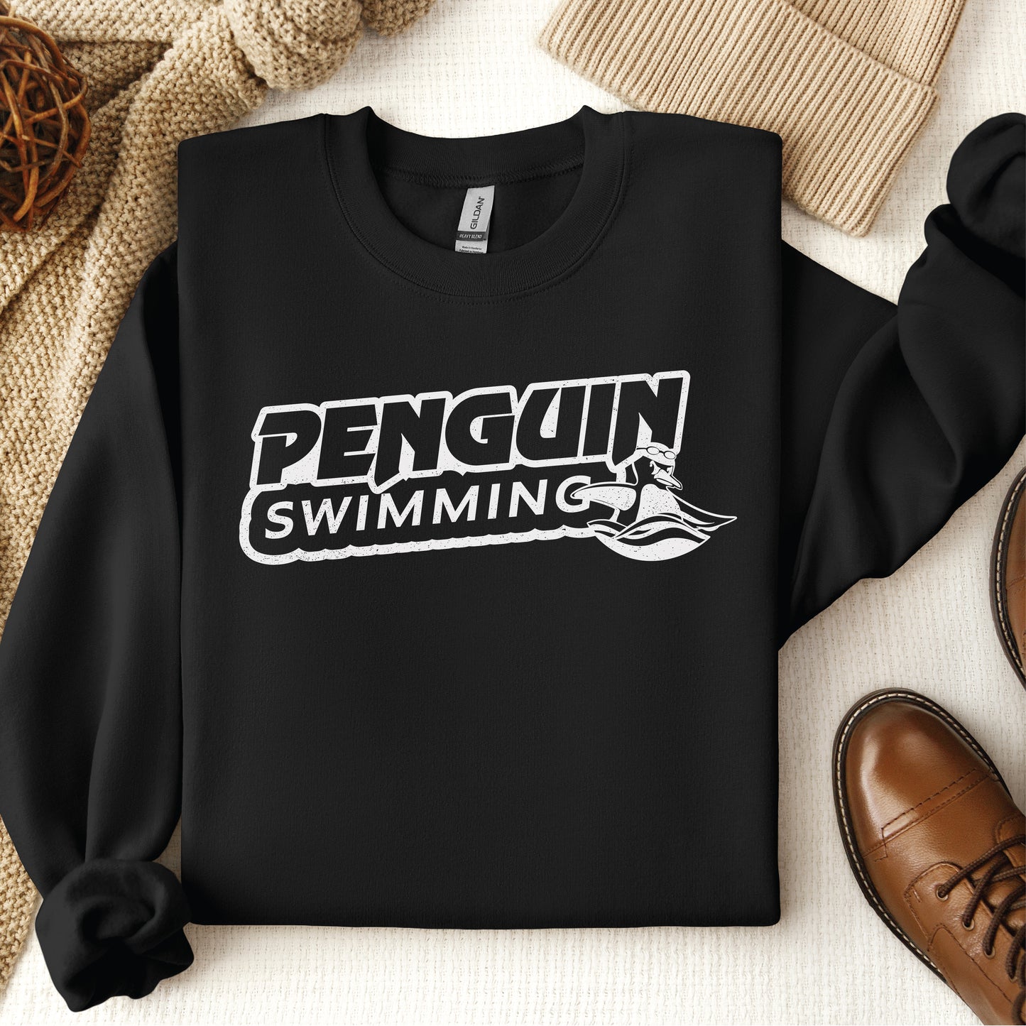 Penguin Swim Black Logo Crew Sweatshirt