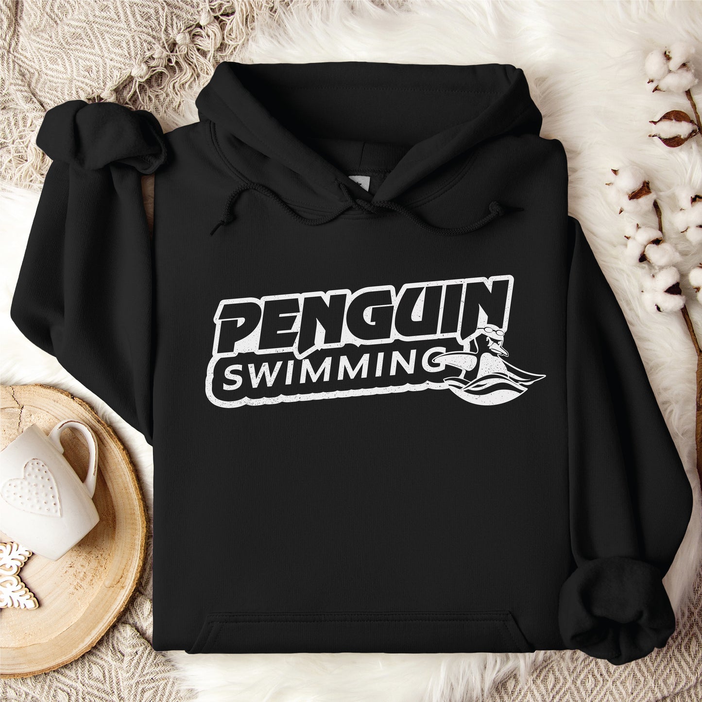 Penguin Swimming Black Logo Hoodie