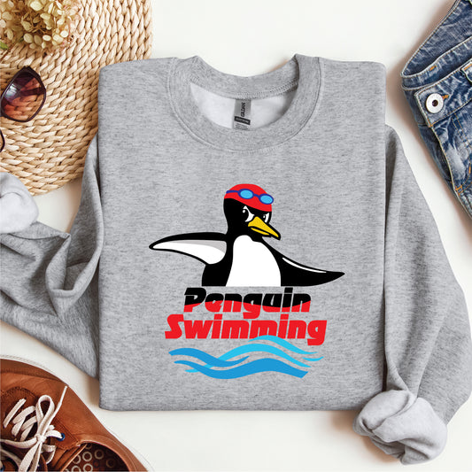 Penguin Swim Grey Logo Crew Sweatshirt