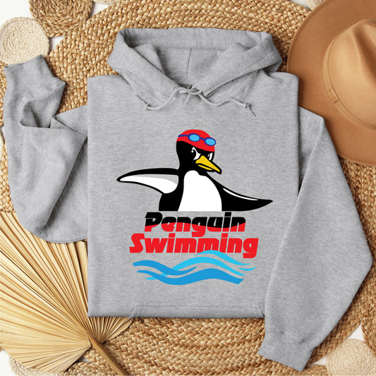 Penguin Swimming Grey Logo Hoodie