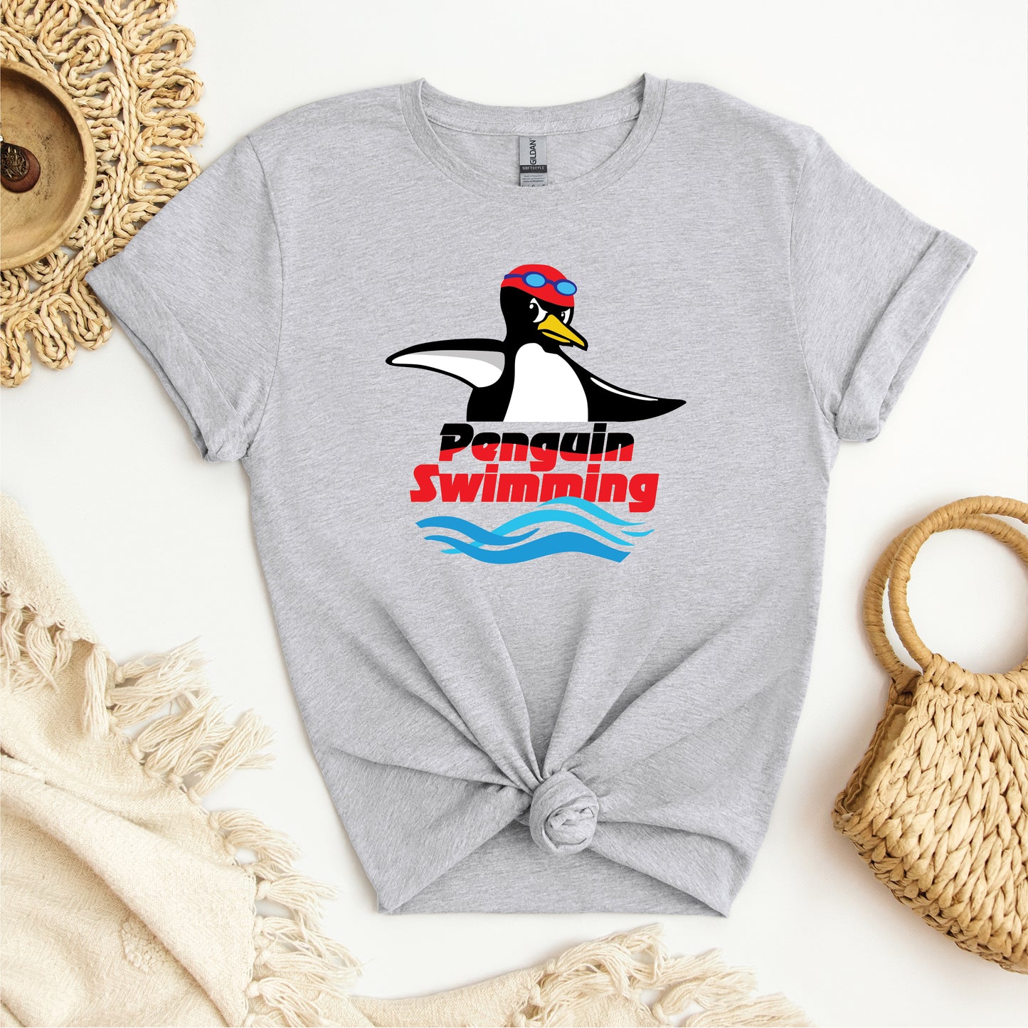 Penguin Swimming Grey Logo Tee