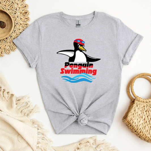 Penguin Swimming Grey Logo Tee
