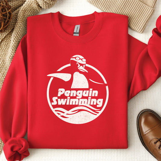 Penguin Swim Red Logo Crew Sweatshirt