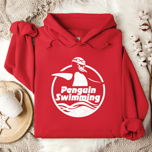 Penguin Swimming Red Logo Hoodie
