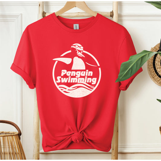 Penguin Swimming Red Logo Tee