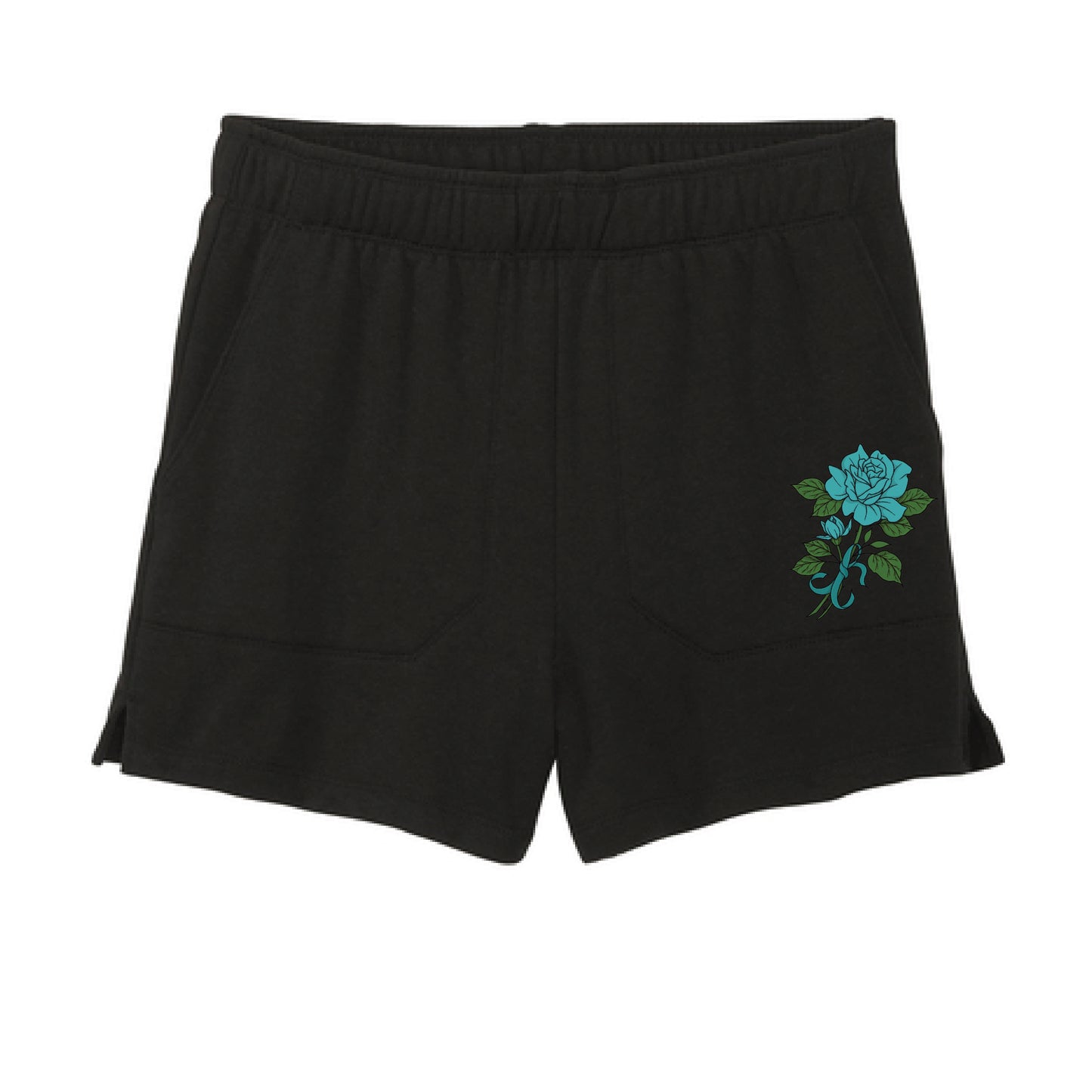 Ladies Teal Rose Fleece Shorts