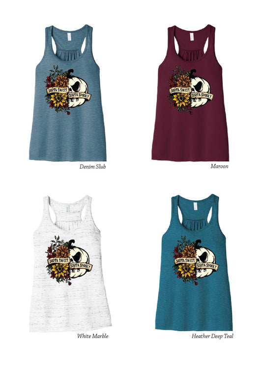 Sorta Sweet, Sorta Spooky Floral Pumpkin Tank Top